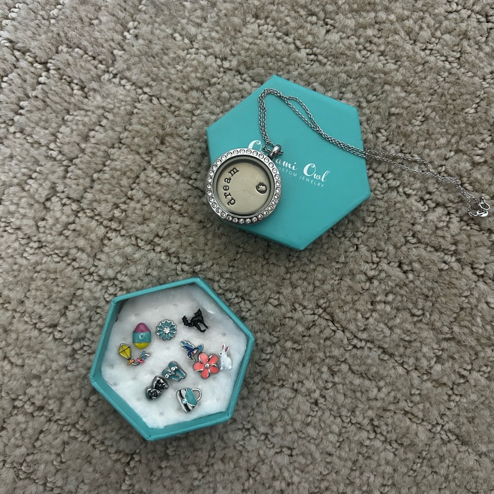 Origami Owl Locket Necklace with assorted charms